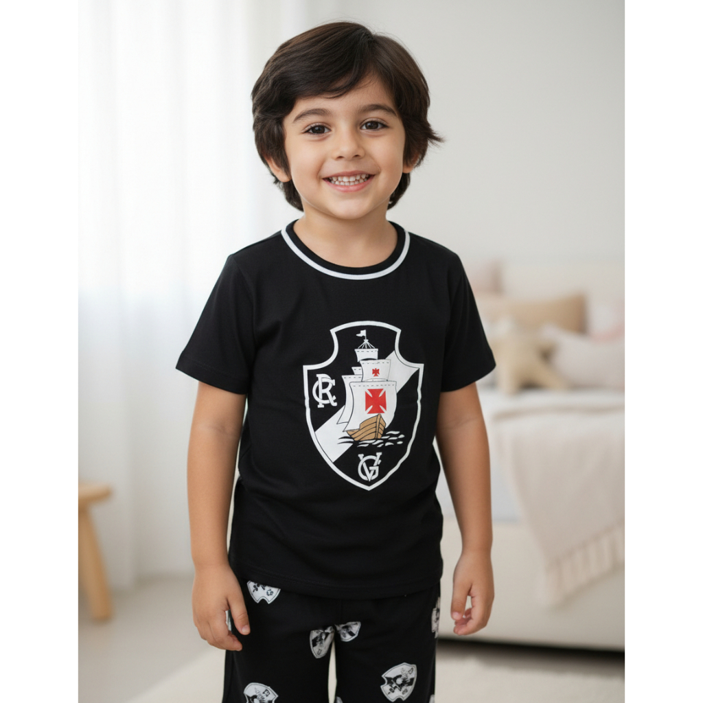 Pijama Vasco Infantil Manga Curta Verão
