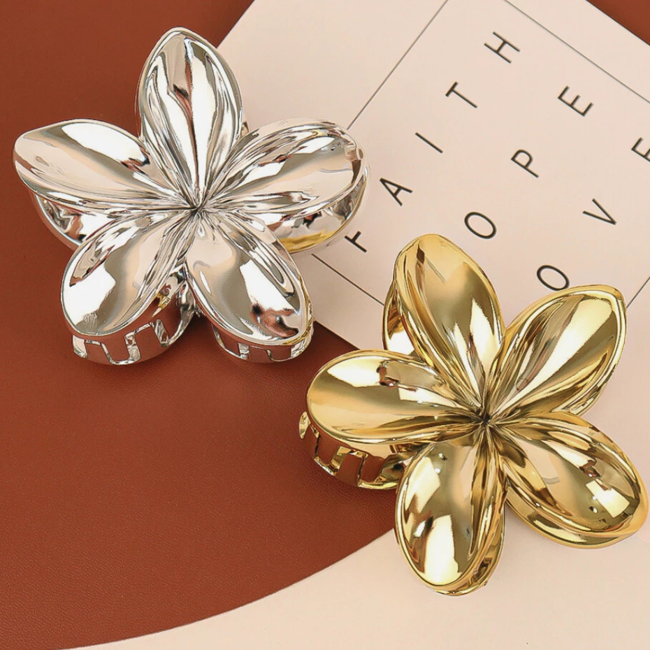 Kit 4/6/12 Grampo piranha de cabelo de 8cm em formato de flor moda prata e dourado em Oferta na Shopee