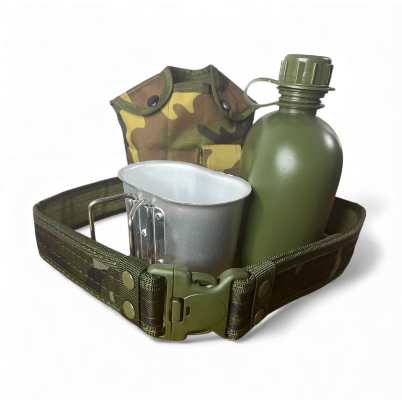 kit cantil + cinto + capa térmica + copo alumínio camping militar