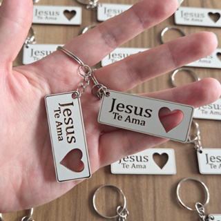 Kit Chaveiros Jesus te Ama com Coração Vazado em Mdf Branco Lembrancinha Religiosa Deus em Oferta na Shopee