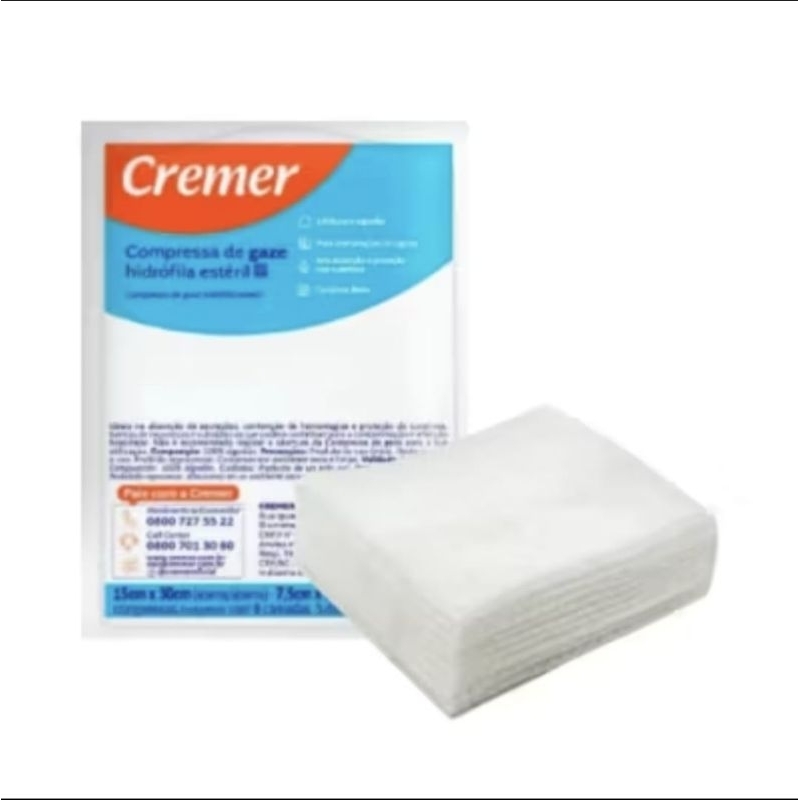 Kit Gaze Estéril 13 Fios Curativo Cicatrização Higiene 10 Unidades 7,5 X 7,5 Cm - Cremer. 10/20/30/40/50 unidades