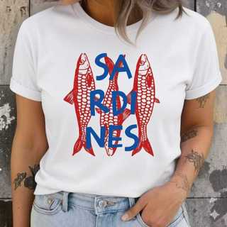 Camiseta Feminina Sardines – Estilo Criativo & Moderno