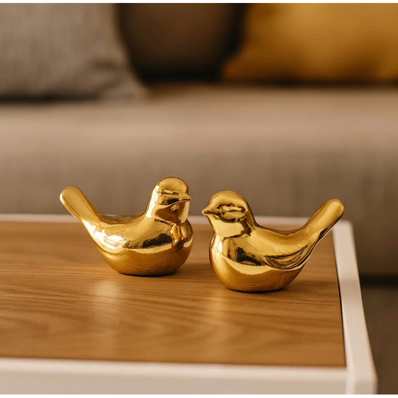Enfeite Casal de Passarinhos Decoração Porcelana Pequeno Dourado, Prata Objeto Decorativo Rack Sala!!