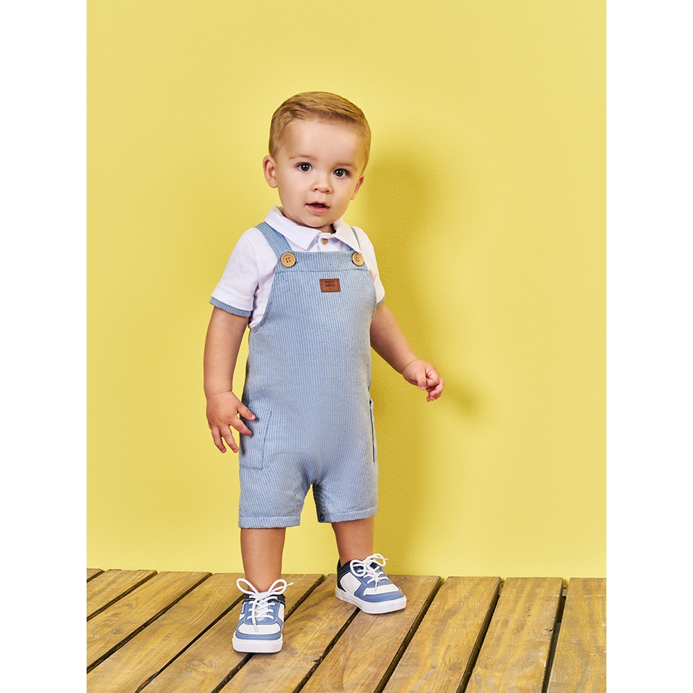 Jardineira listrada com camiseta polo bebê  Divertto 16292