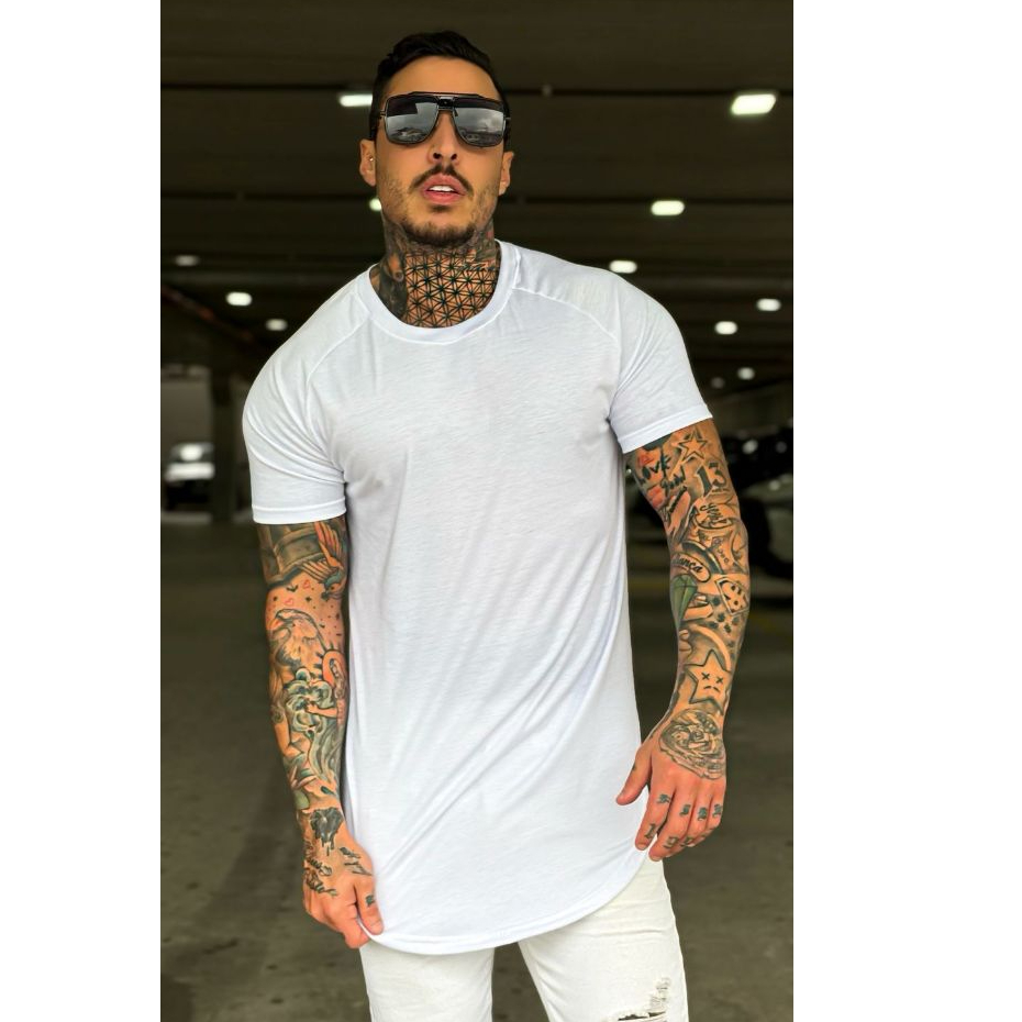 Camiseta Masculina Longline Premium Básica Lisa Moda Casual em Oferta na Shopee