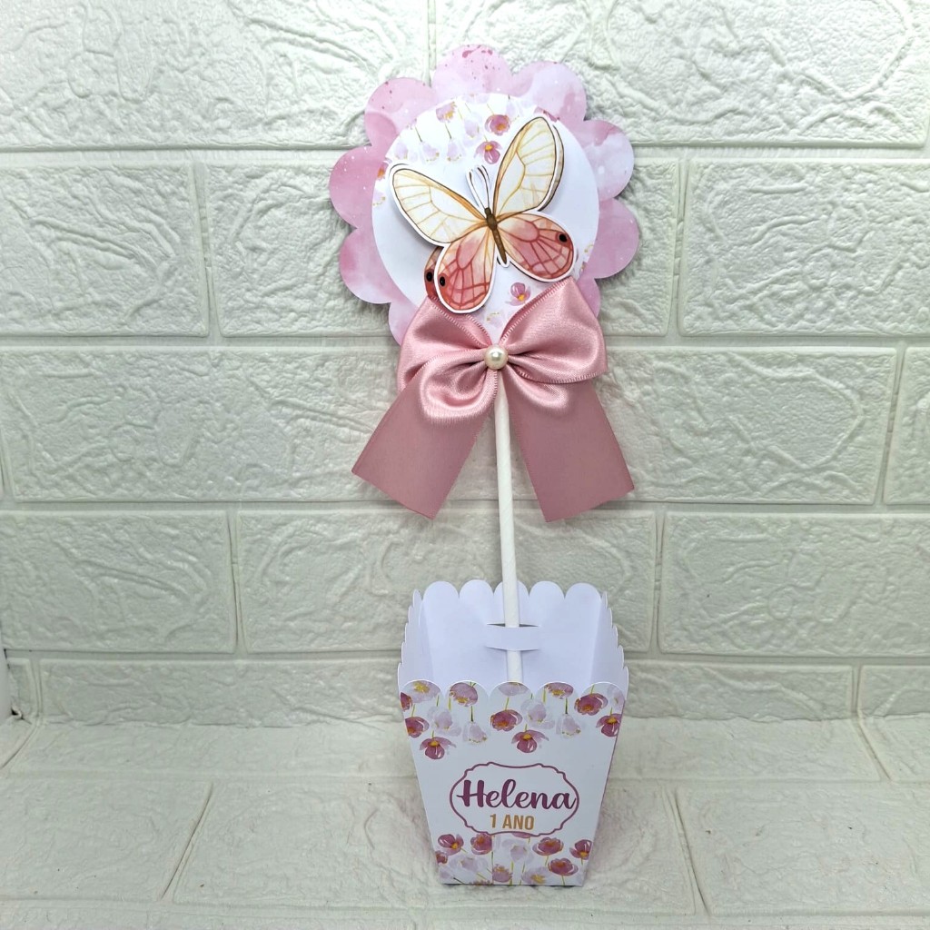 CENTRO DE MESA JARDIM DAS BORBOLETAS ROSA - cachepô - Pegue e monte - lembrancinha para festa