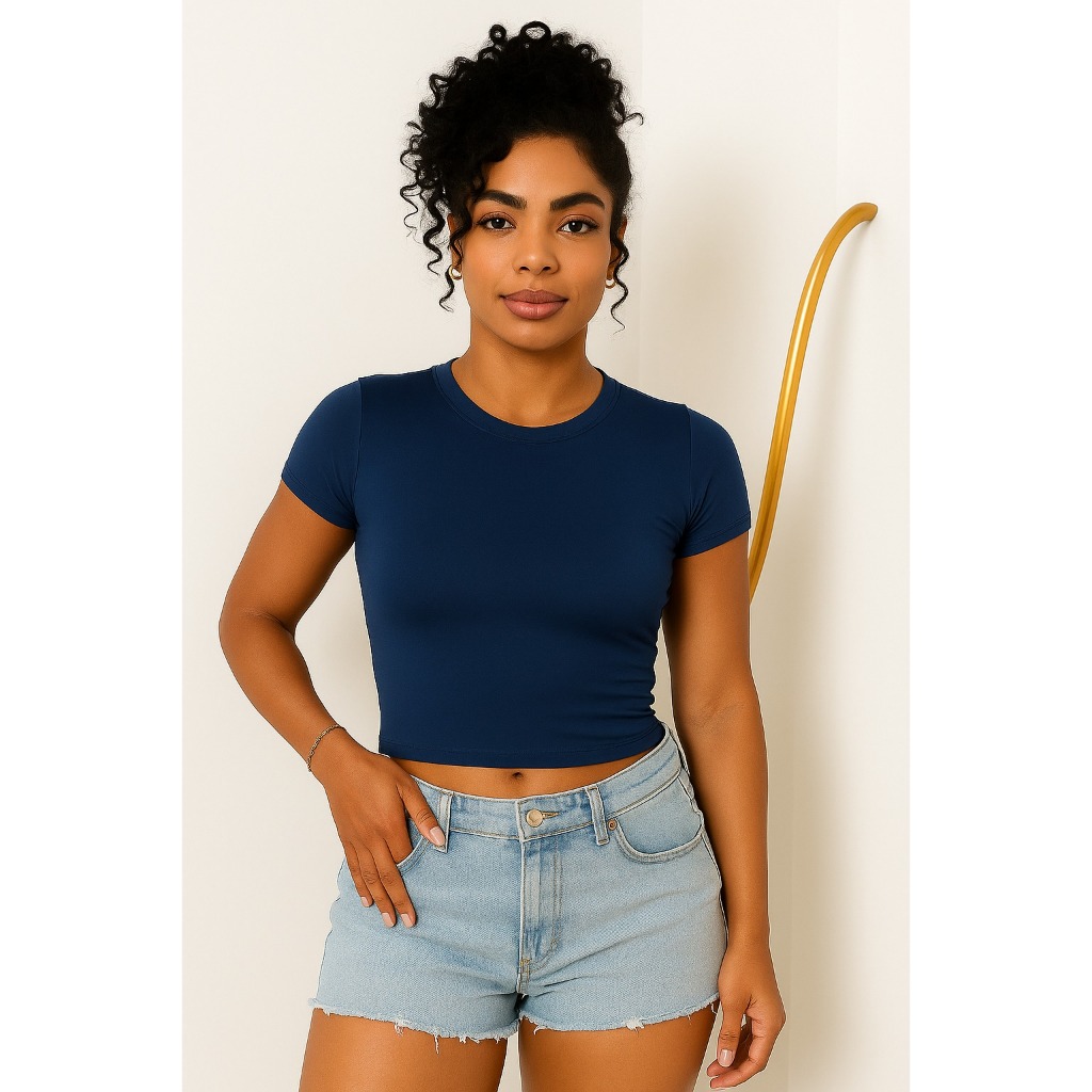 blusa Baby look Feminina Manga  Curta Baby Tee Slim Fit em Oferta na Shopee