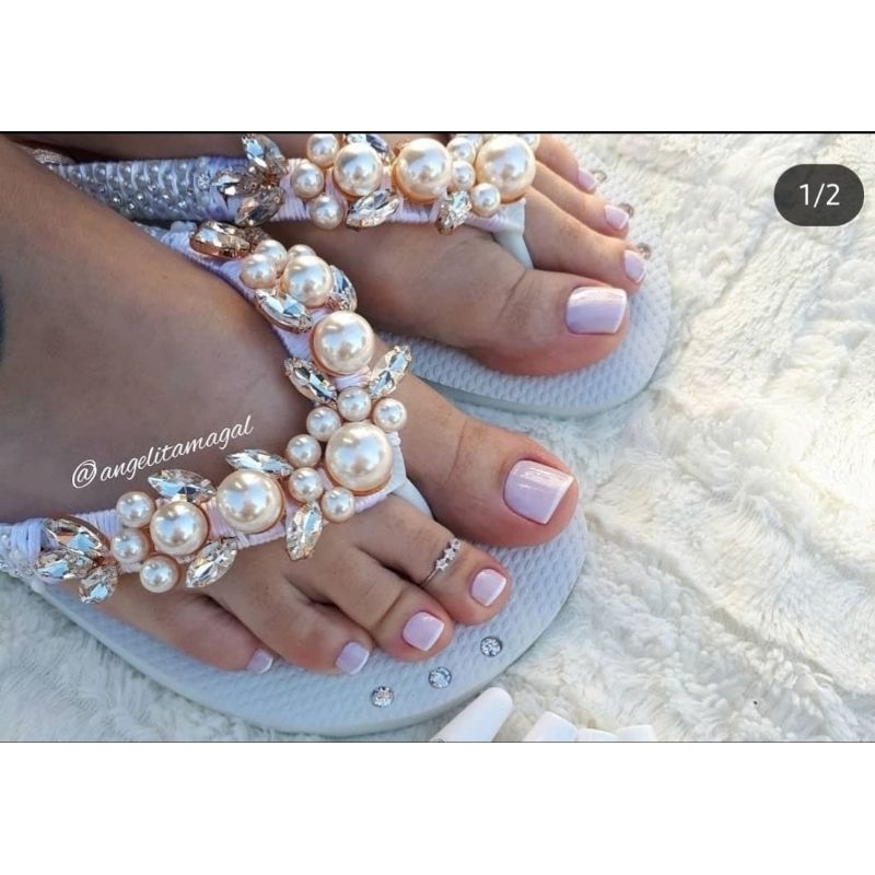 Cabedal perola Similar luxo- para customizar chinelos em Oferta na Shopee