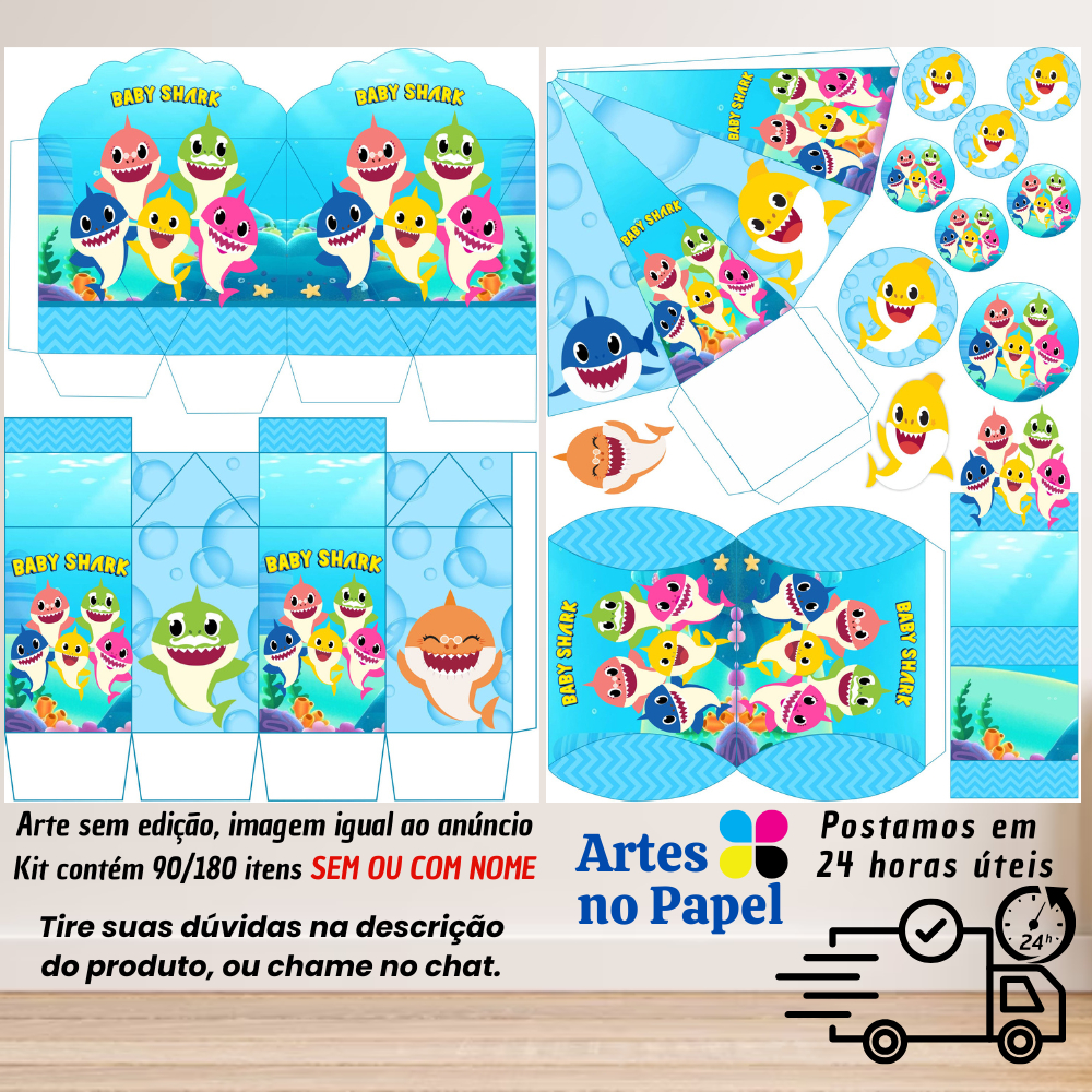 Baby Shark Azul Kit de Lembrancinhas com 180/90 Itens SEM/COM NOME em Oferta na Shopee
