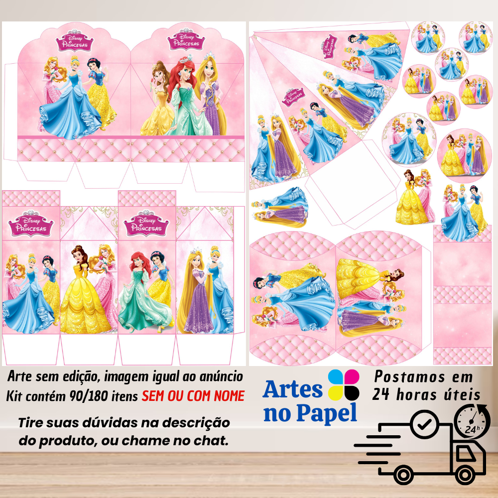 As Princesas Disney Kit de Lembrancinhas com 180/90 Itens SEM/COM NOME em Oferta na Shopee