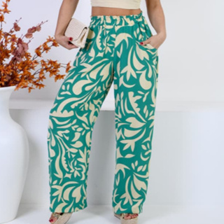 Calça Pantalona Feminina Estampada em Linho minimalista atemporal blackfriday* em Oferta na Shopee