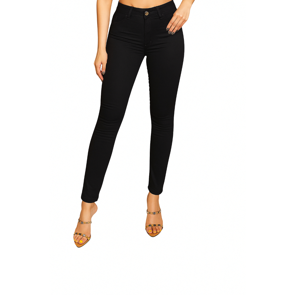 Calça Jeans Preta Skinny Com Lycra Cintura Alta Corte Do Jeans Empina Bumbum Confortável Moda Feminina