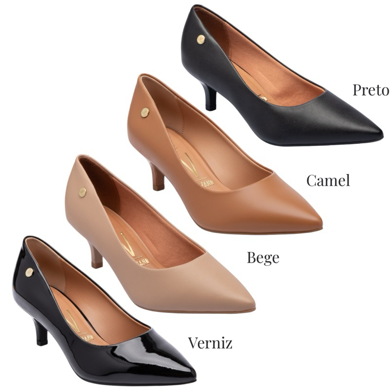 Sapato Scarpin Vizzano Feminino Salto Baixo 5 cm Bico Fino Confortável Social Clássico Dia a Dia