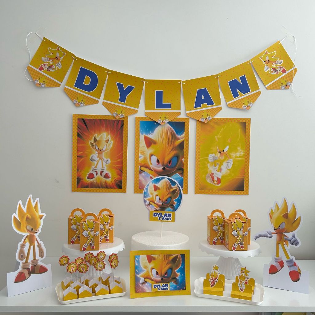 Kit Festa Super Sonic Personalizado - Só um Bolinho - Mesversário - Aniversário - Lembracinha