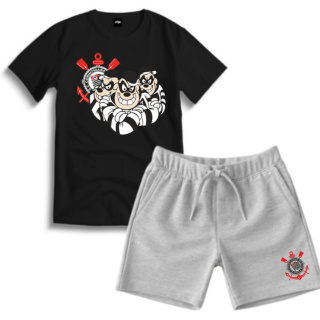 Kit Camiseta / Short Infantil Juvenil Corinthinas Short Moletinho Camiseta 100% Algodão Metralha em Oferta na Shopee