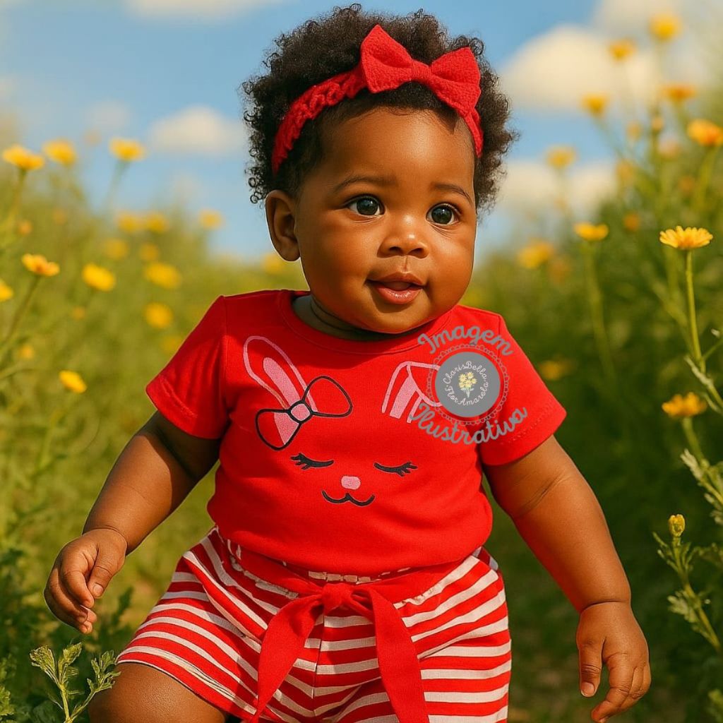 Conjunto Camiseta Shorts Bebê Menina Verão Passeio Festa Calor Coelhinha Algodão 0 a 3 meses