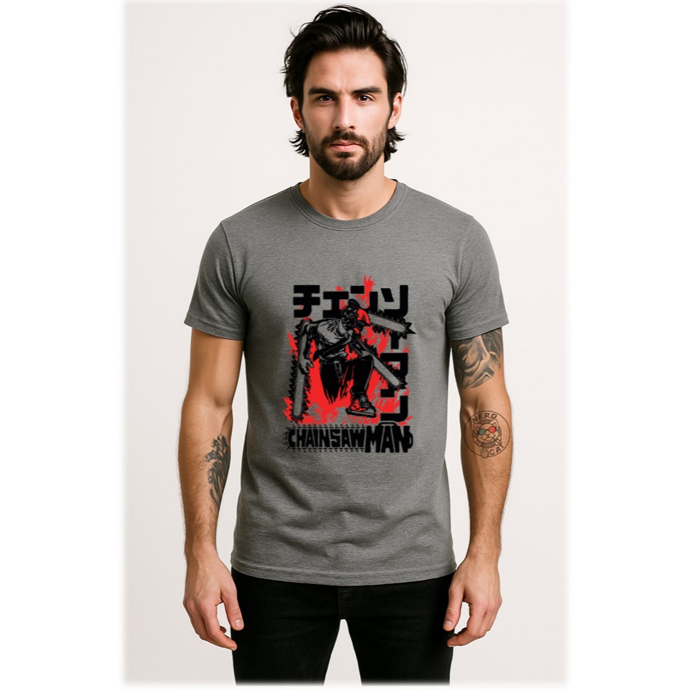 camiseta asculina unissex chainsaw man denji pochita poster manga anime filme serie devil hunter hell demons