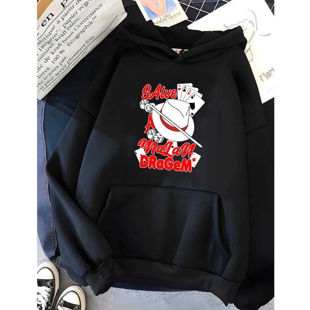 Moletom Canguru Blusa Frio Inverno C/Capuz Confortavel Capote Malandragem Zé Pilintra Candomblé Exu Umbanda Laroyê