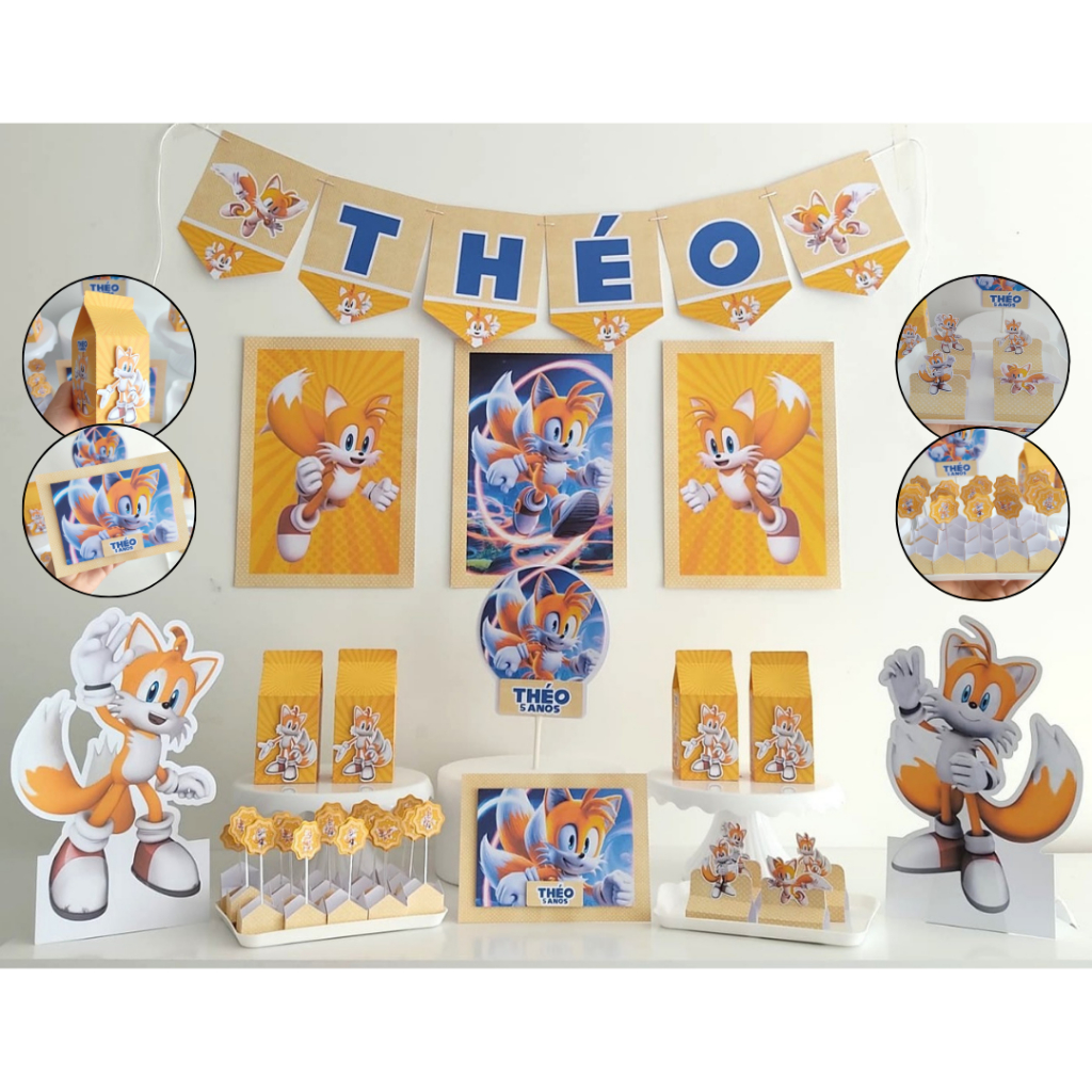 Kit Festa Tails (de Sonic) Personalizado - Só um Bolinho - Mesversário - Aniversário - Lembracinha