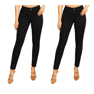 Kit 2 Calça Jeans Preta Skinny Com Lycra Cintura Alta Corte Do Jeans Empina Bumbum Confortável Moda Feminina