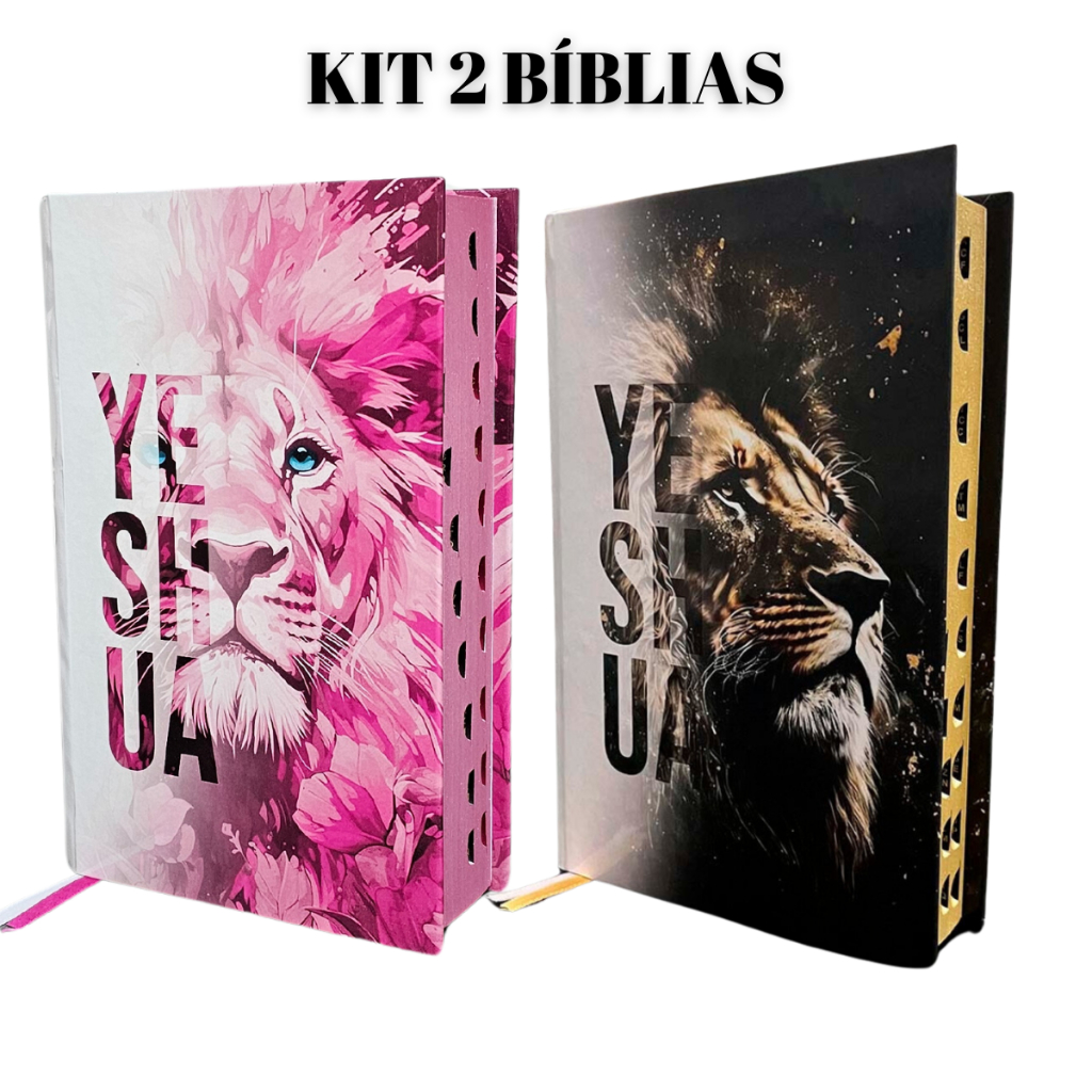 Kit 2 Bíblias Sagradas Feminina Masculina Letra Gigante Hipergigante Cristão Jovem Letra Grande Revista Corrigida ARC