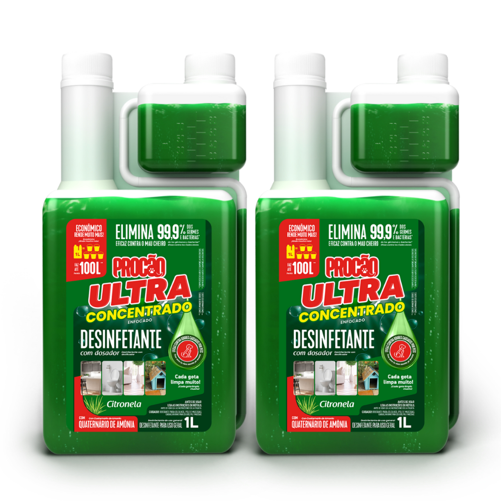 Kit C/ 2 Ultra Desinfetante Concentrado Citronela Elimina Cheiro e Bacterias Procão 1L