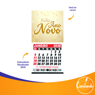 Imã de Geladeira Tema Feliz Ano Novo Com Mini Calendário 2026 em Oferta na Shopee