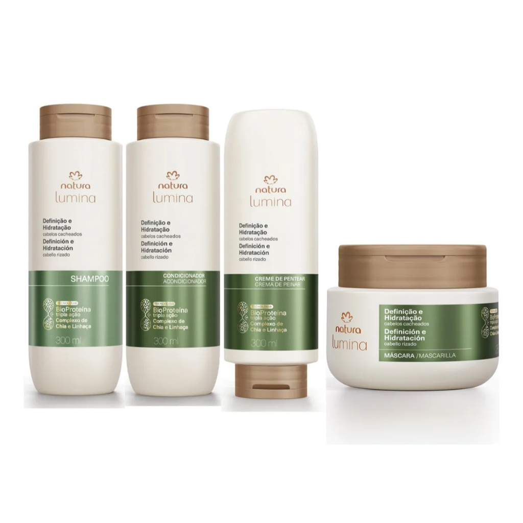 Kit Linha Lumina Cabelos Cacheados Natura: Shampoo, Condicionador, Creme de Pentear e Máscara