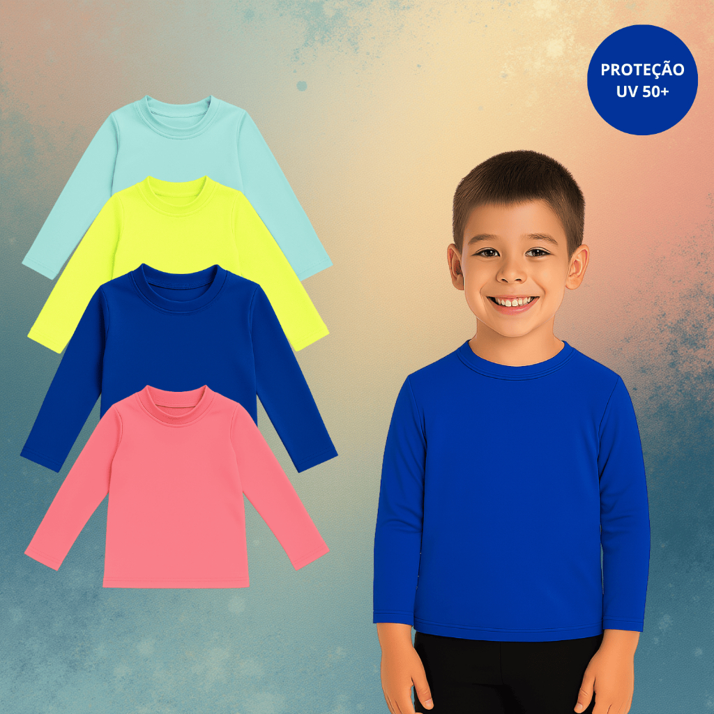 Camisa Termica Infantil Verão com Proteção UV50 Secagem Rápida Praia Piscina