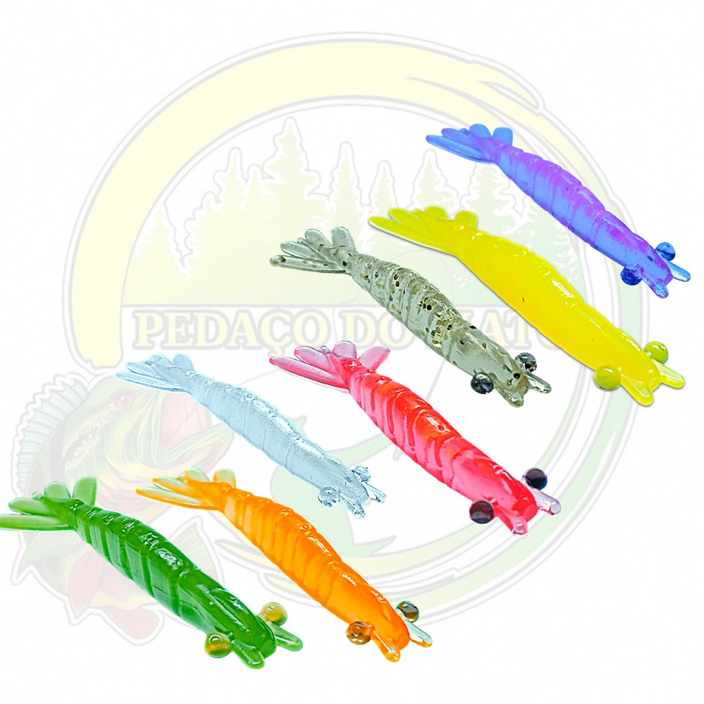camarão artificial 8 cm 10 unidades pesca tucunaré,robalo,corvina e.t.c.... em Oferta na Shopee