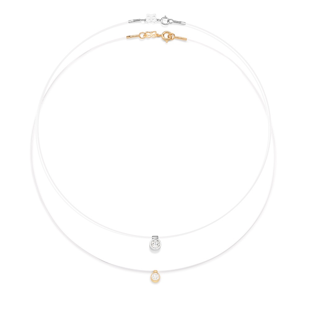 Gargantilha Rommanel Ponto de Luz Nylon Com Cristal Ouro ou Prata 531837 / 830131 em Oferta na Shopee