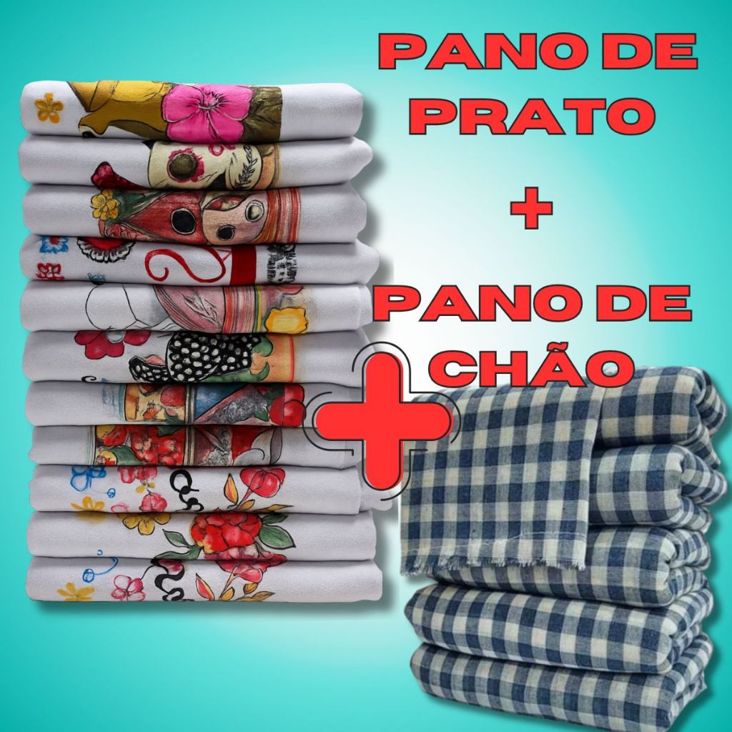 Kit Pano de Prato + Pano de Chão Xadrez - Pano de Prato Estampado
