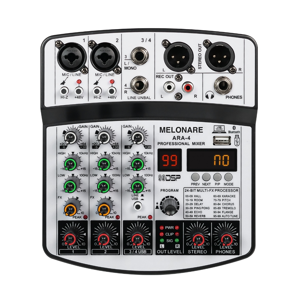 Melonare ARA-4 mixer de áudio 4 canais console de mistura bluetooth interface usb 99dsp para festa