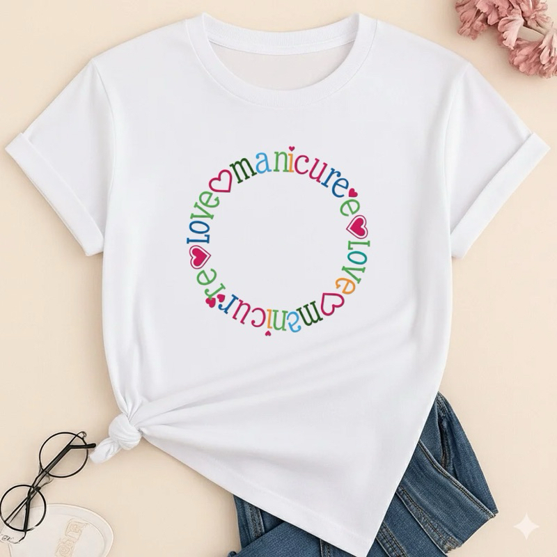 Camiseta Love Manicure Feminina 100% Algodão – Blusa Estampada Profissão Manicure Nail Designer Unhas Estética PMGGG