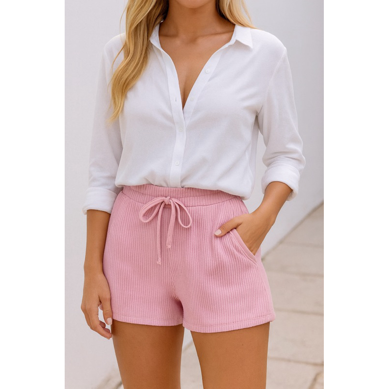 Short Canelado Feminino com Bolsos – Cintura Alta, Confortável, Varias Cores – Moda Casual Verão