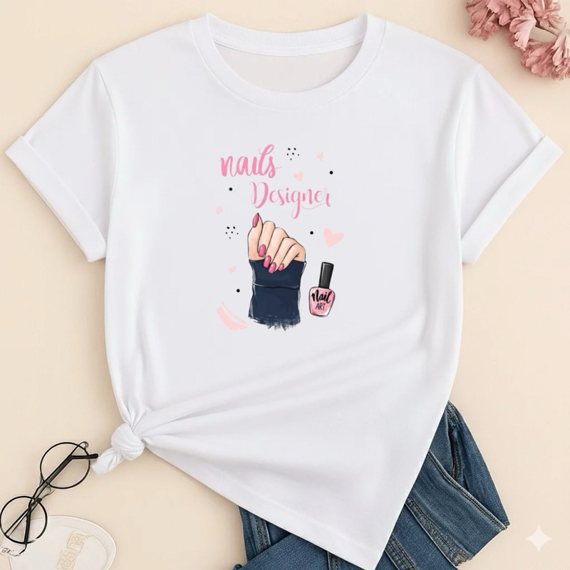 Camiseta Designer Feminina 100% Algodão – Blusa Estampada Profissão Estética Beleza Designer de Sobrancelha Unhas PMGGG