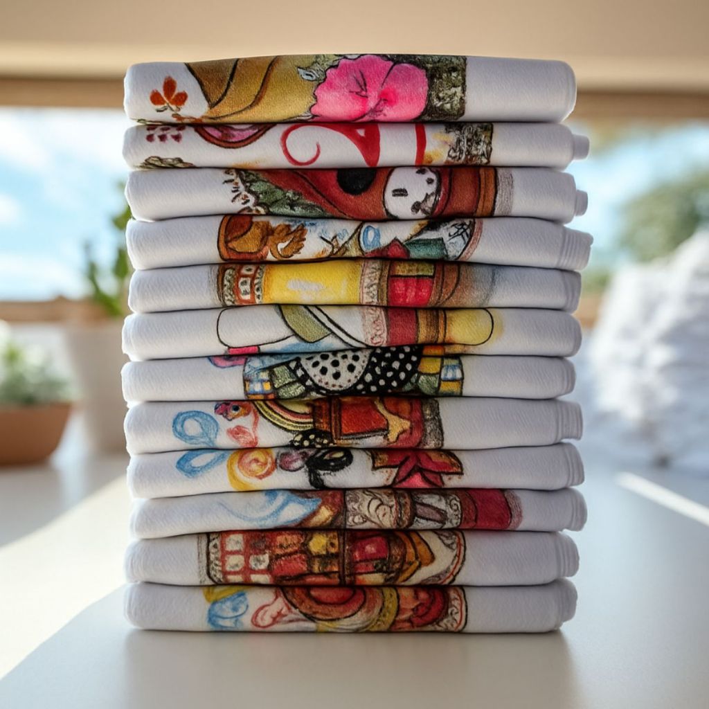 Pano De Prato Estampado Com Bainha Estampas Variadas