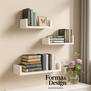 Kit 3 Prateleiras U MDF Nicho Branco 30cm | 40cm | 50cm | 60cm – Decorativo para Sala, Quarto e Cozinha Envio Imediato em Oferta na Shopee