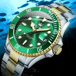 OLEVS Relógio Masculino Relogio Negócios A Prova D'água Verde Luxo Original De Aço Inoxidável 5885