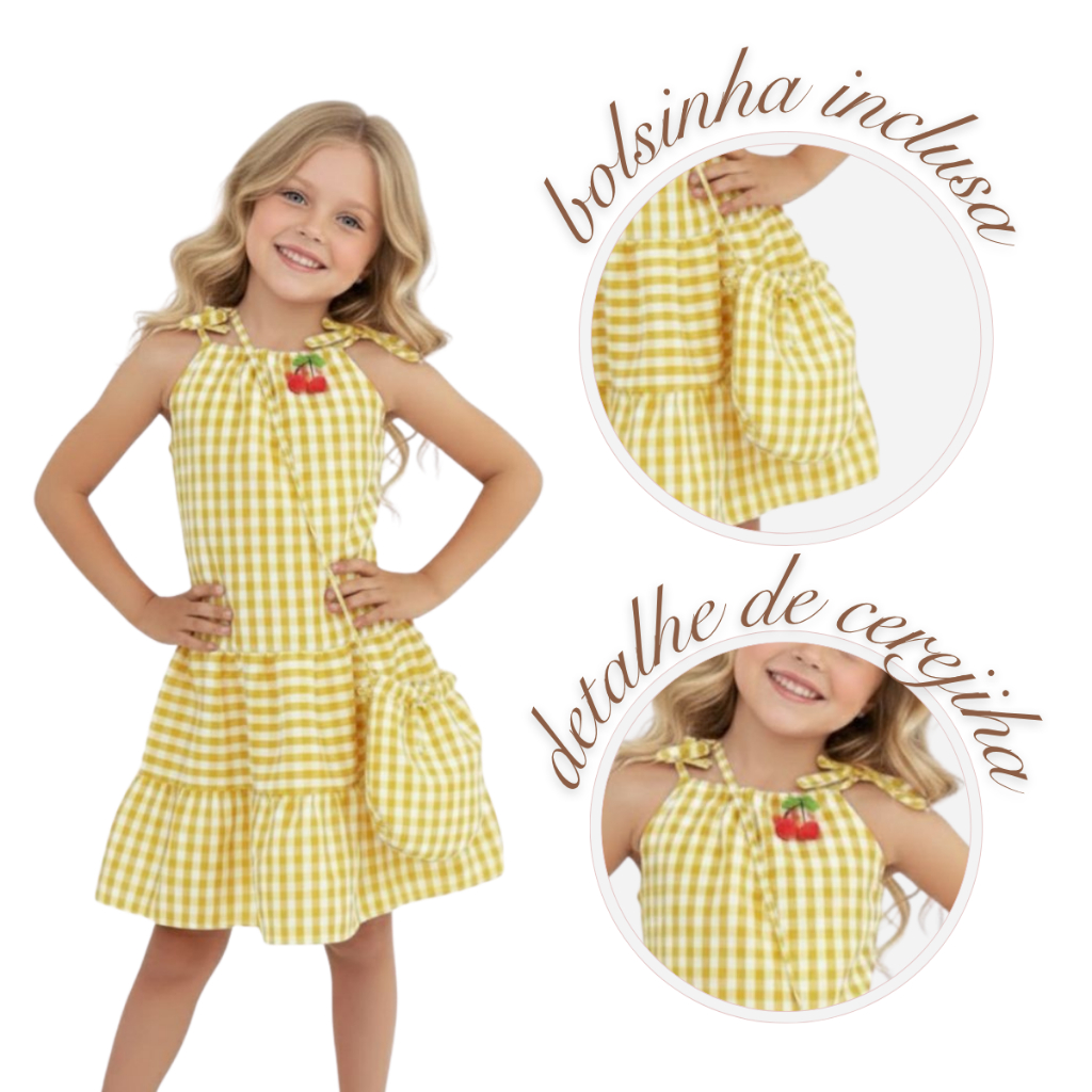 Vestido Infantil Festa Menina Rodado Xadrez com Bolsinha – Várias Cores em Oferta na Shopee