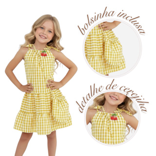 Vestido Infantil Festa Menina Rodado Xadrez com Bolsinha – Várias Cores em Oferta na Shopee