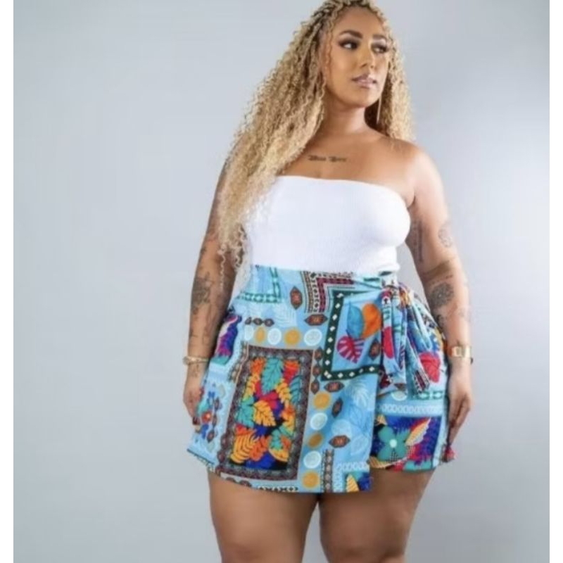 Short Saia Plus Size Feminino Saia Frente e Atrás Duna Tendência