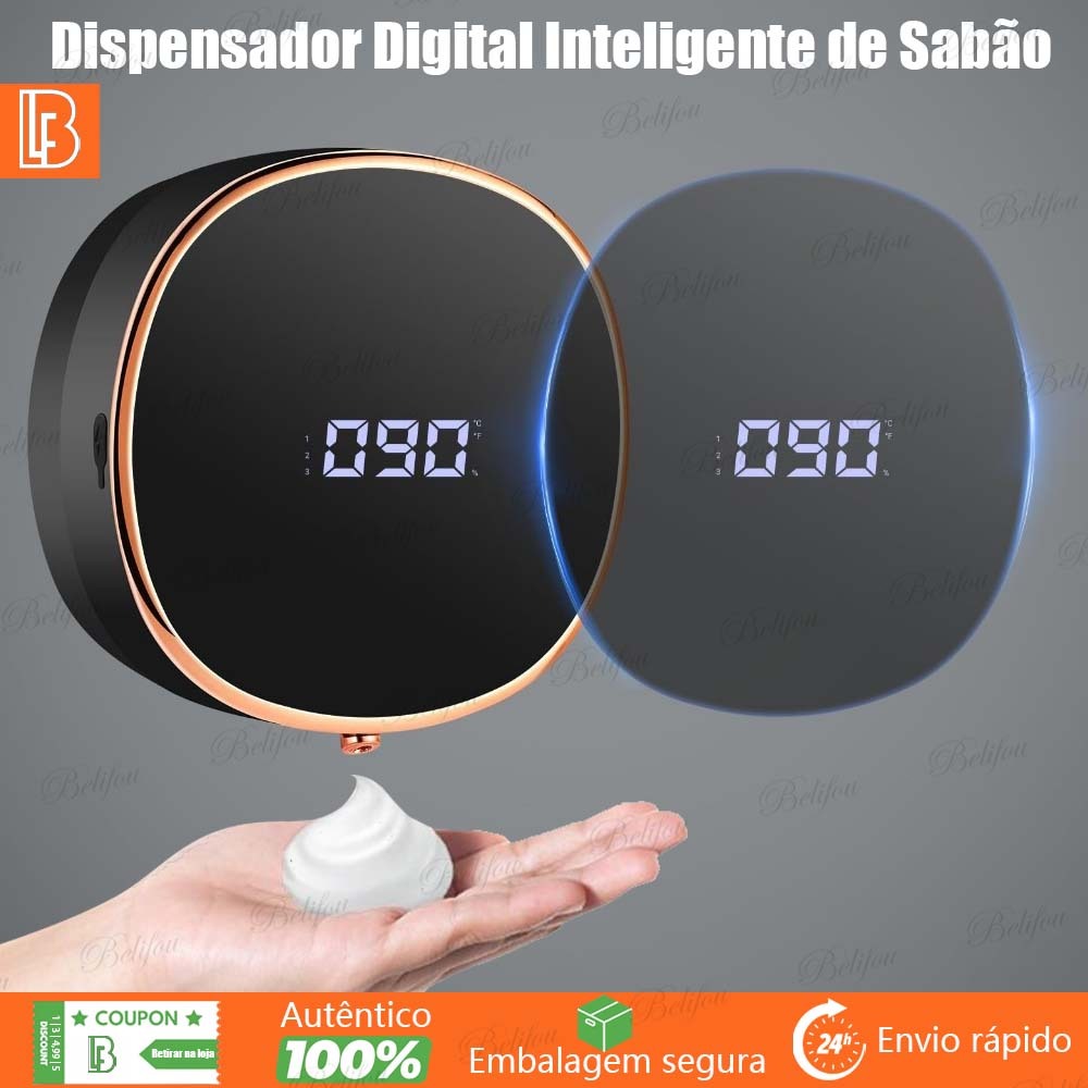 Dispensador Inteligente de Sabão Automático Montado na Parede Sem Furos Sensor Sem Toque Recarregável Espuma 280ML