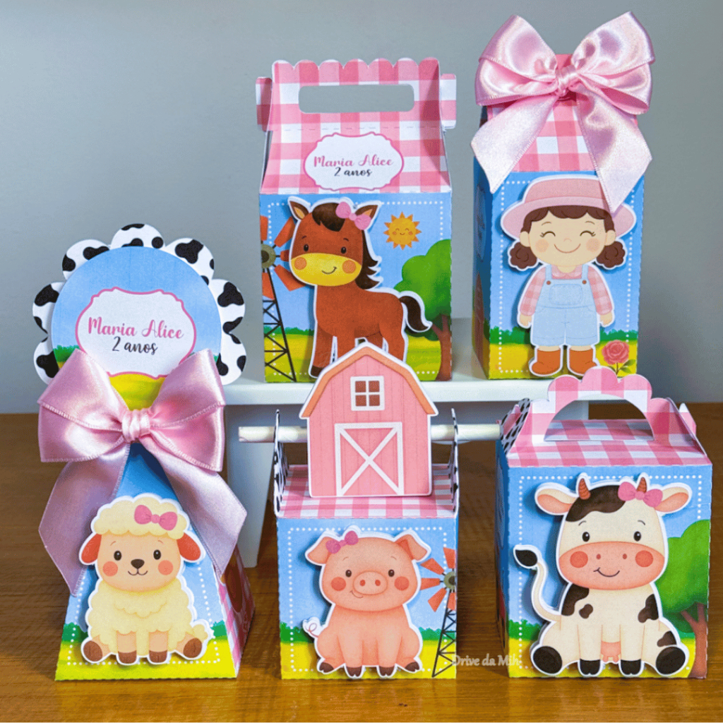 Caixinhas Personalizadas  Fazendinha rosa, kit PEGUE E MONTE festa menina ,  lembrancinhas, personalizados.