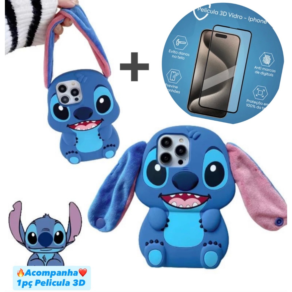 Capa e Peliculas 3D com Orelha estilo bolsinha Pra salvar celular na mao pra iPhone e Samsung + 1pc 3D PELICULA VIDRO