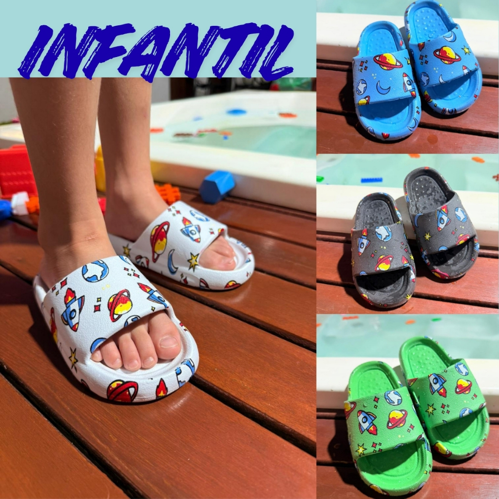 Chinelo Infantil Planeta Desenho Dino Slide Menino Macio Leve Nuvem Oferta Lançamento