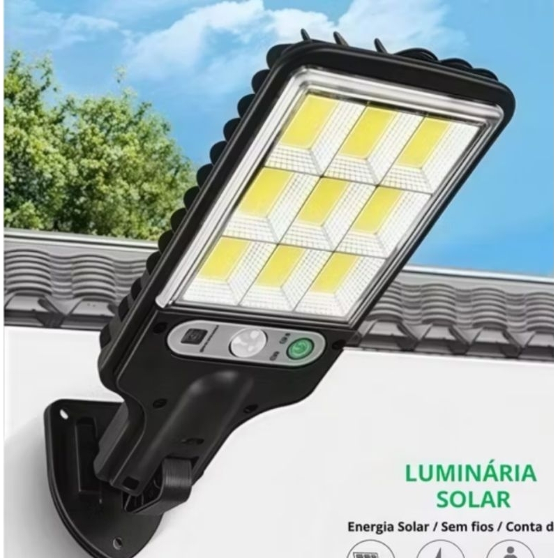 Luminária Solar Parede 108 COB Carregar LED Luz Branco frio Prova D'Água Sensor Presença 3 funções