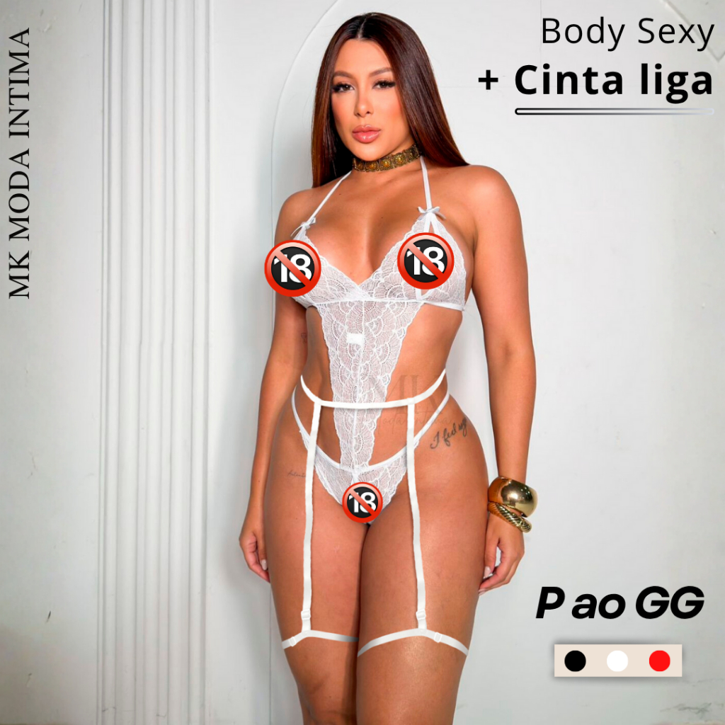 Body Feminino Lingerie Sexy Fio Dental Com Abertura + Cinta Liga Sensual em Oferta na Shopee