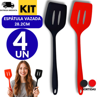 Kit  Espátula Perfurada Fritura Utensílio 28,2 cm Vazada Silicone Variáveis Utilidades Casa Cozinha Buffet em Oferta na Shopee