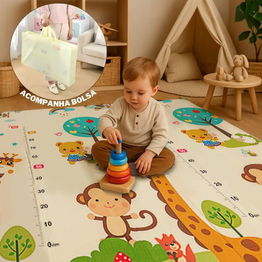 Tapete Bebê Tatame Infantil Dupla Face 2x1.8M | Antiderrapante, Macio e Fácil de Limpar em Oferta na Shopee